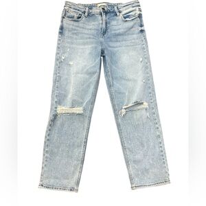 Hidden High Rise Distressed Boyfriend Straight Jeans – Size 28 – Light Wash